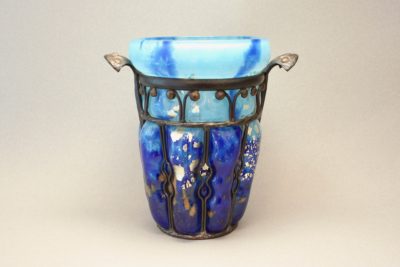 ドーム＆マジョレル　Daum&Majorelle 　アールデコ鉄枠スフレ花瓶　1920年代